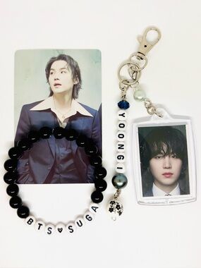 (3pcs) BTS SUGA MIN YOONGI PHOTO KEYCHAIN BRACELET PHOTO CARD BUNDLE